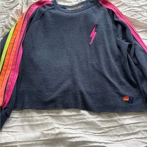Aviator Nation Blue and Pink Lightning Bolt Sweatshirt